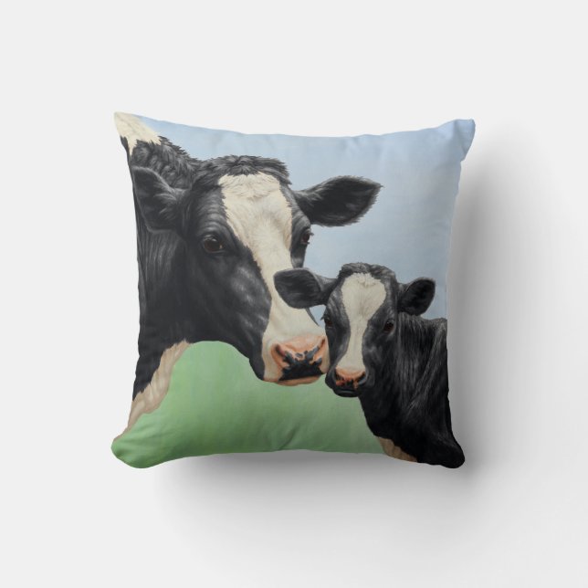 Almofada Vaca Holstein Negra e Vitelo (Frente)