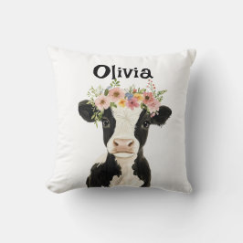 Almofada Vaca para bebês personalizada com coroa floral