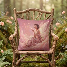 Almofada Valentine Fairy on Pink Clouds Fantasy Art