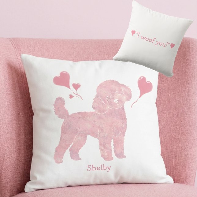 Almofada Valentine Pink Poodle Pillow with Custom Name (Criador carregado)