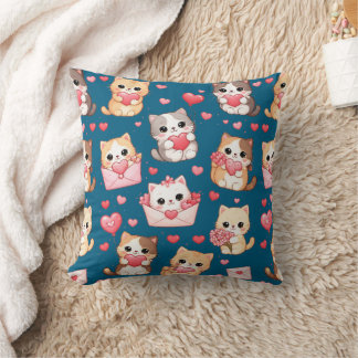 Almofada Valentine's Day Kawaii Cat Pattern Throw Pillow