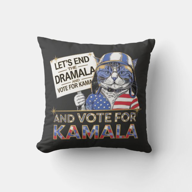 Almofada Vamos acabar com o Dramala e votar em Kamala (Frente)