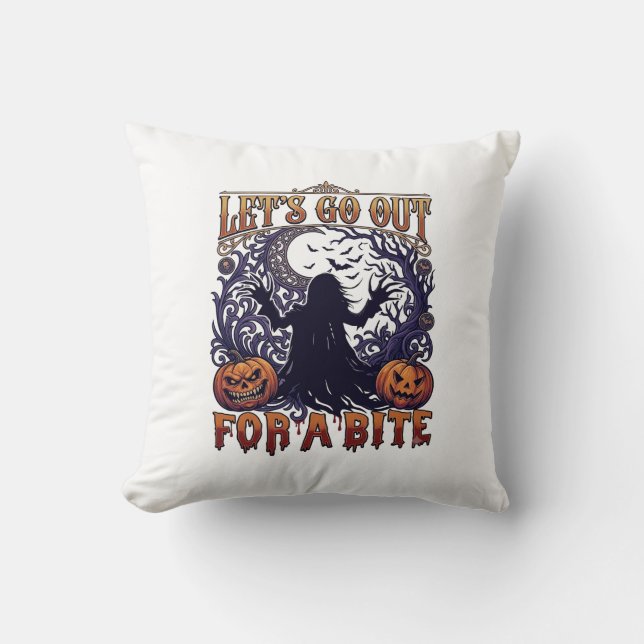 Almofada Vamos Saír Morder Fantasmas Abóboras Morcegos Lua (Frente)