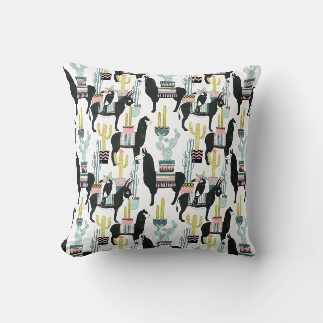 Almofada Vamos Taco Sobre Amor | Padrão Llama & Donkey (Frente)