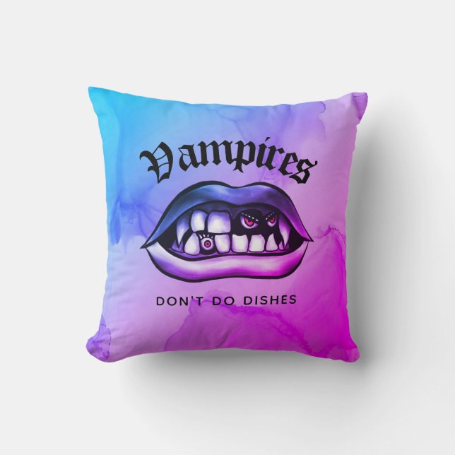 Almofada Vampiros não lavam pratos de vaporwave engraçado (Frente)