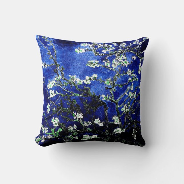 Almofada Van Gogh Flores de Amendoeira azul verde (Frente)