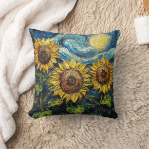 Almofada Van Gogh girassol e noite estrelada