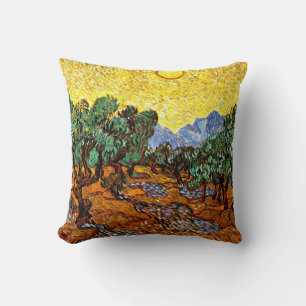 Almofada Van Gogh - Oliveiras com céu amarelo e sol...