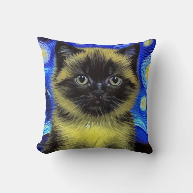 Almofada Van Gogh Starry Night Siamese Cat (Frente)