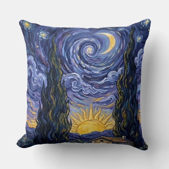 Almofada Van Gogh Style Cypress Dusk Starry Night Throw (Frente)