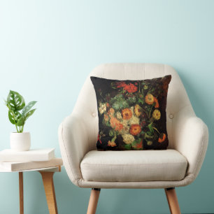 Almofada Van Gogh Vase com Flores de Zinnias e Geranium