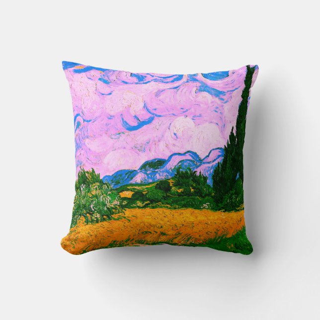 Almofada Van Gogh Wheatfield com Cyprestes (Frente)