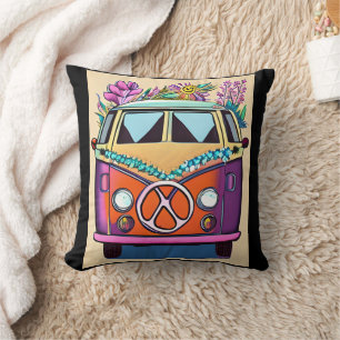 Almofada Van Hippie Retro Vintage Roxo Cores Art