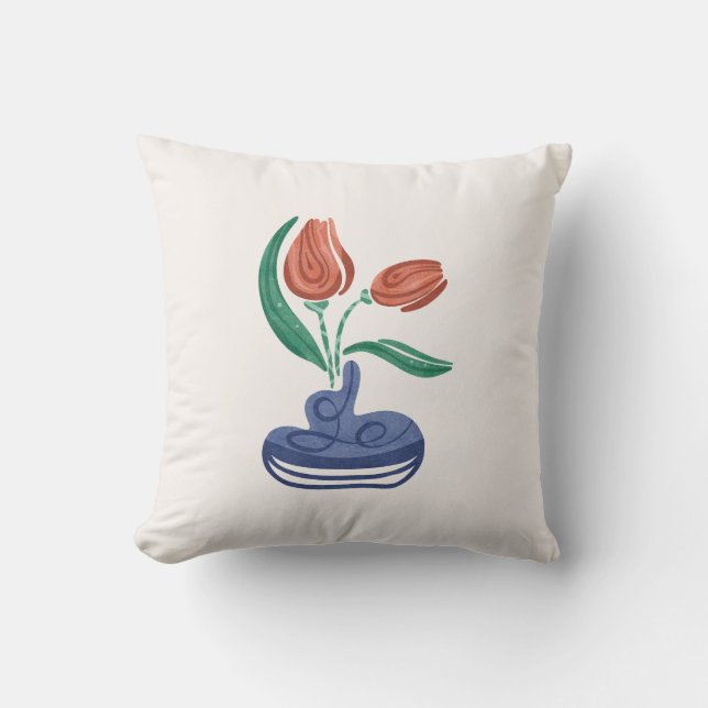Almofada Vase Moderno com Tulipas | Arte Floral Estática (Frente)