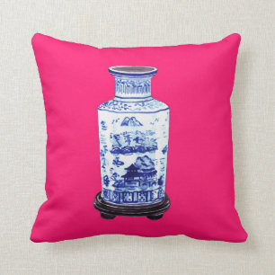 ALMOFADA VASO CHINÊS NO TRAVESSEIRO COR-DE-ROSA