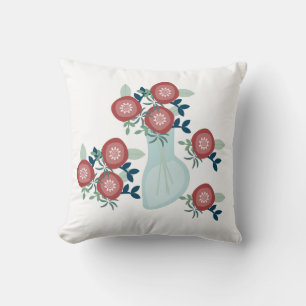 Almofada Vaso com Flores Frescas Folhagens Rosas Country