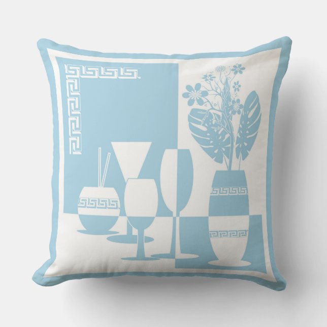 Almofada Vaso de pintura com flores e óculos de vinho sky b (Frente)