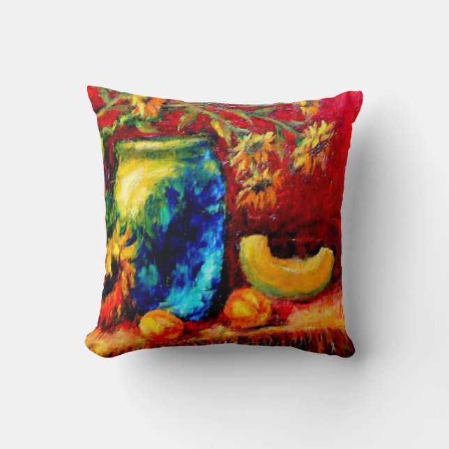 Almofada Vaso de Tiffany, mesa da colheita dos girassóis (Frente)