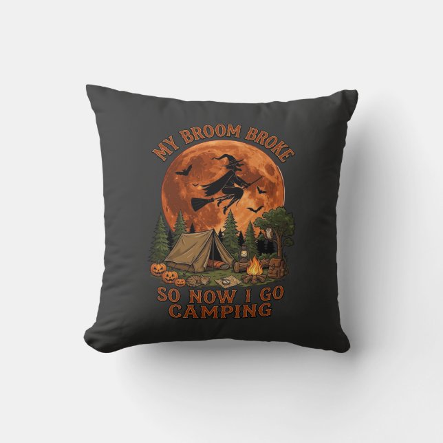 Almofada Vassoura Quebrou Halloween Bruxa Camping Tenda Fog (Frente)
