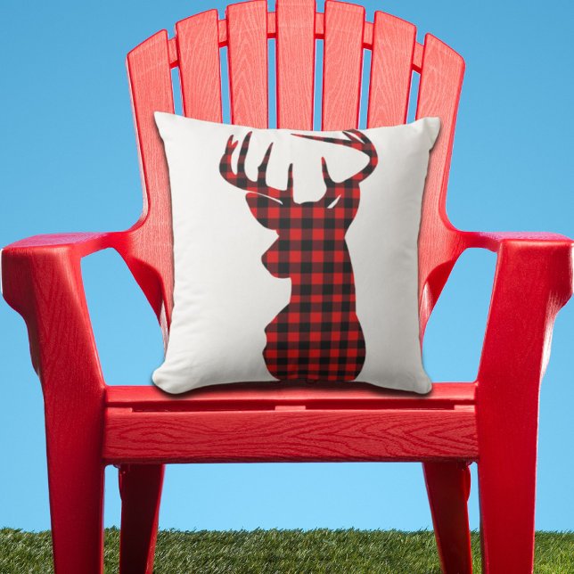 Almofada veado de natal vermelho de búfalo xadrez de natal (country cabin red buffalo plaid christmas deer outdoor pillow)
