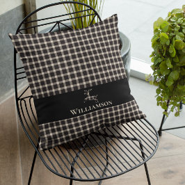 Almofada Veado do Monograma da Xadrez russa | Creme branco