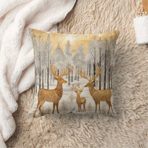 Almofada Veado Dourado Branco Inverno Neve