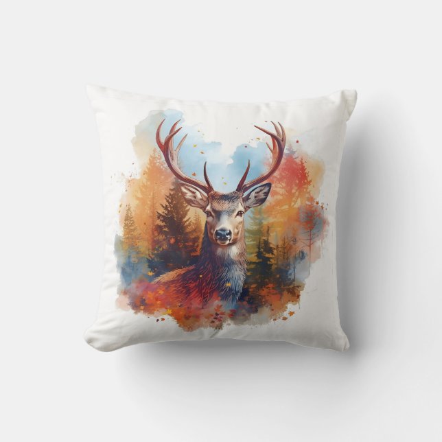 Almofada Veado em Floresta de outono (Frente)