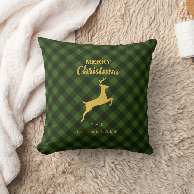 Almofada Vedante de Xadrez Negra e Verde Natal (Cobertor)
