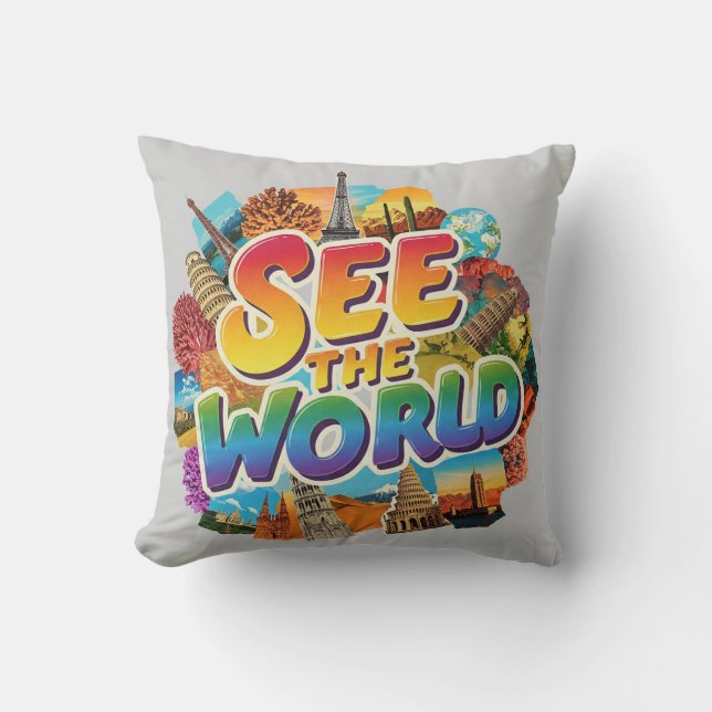 Almofada veja esse mundo.Travesseiro decorativo (Frente)