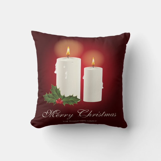 Almofada Velas de Natal Brancas em Vermelho com Texto Perso (Frente)