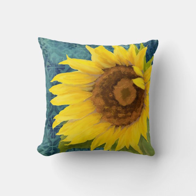 Almofada Velha Havana Sunflower Blue Azulejo Art (Frente)
