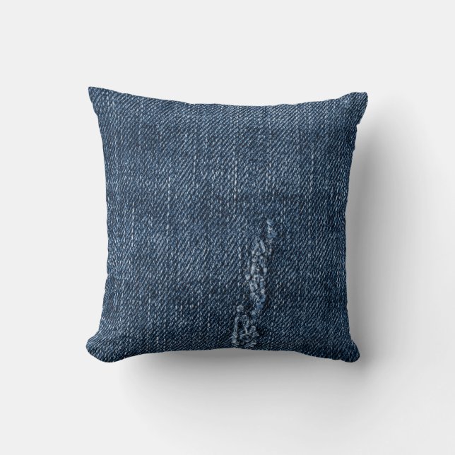 Almofada Velho denim rasgado: textura jeans. (Frente)