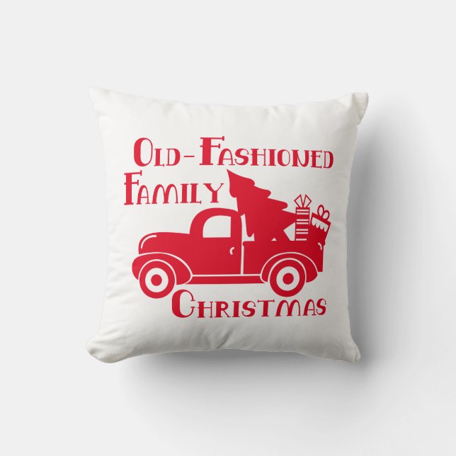 Almofada Velho Natal da Família com Caminhão e Árvore (Frente)