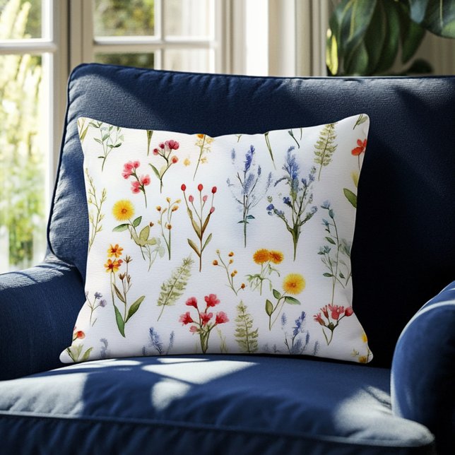 Almofada Verão Botânico de Cólvora Selvagem de Flores Selva (Cute Wildflower Watercolor Botanical Summer Throw Pillow)
