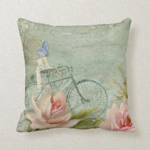 Almofada Verão na casa de campo - bicicleta dos rosas n do