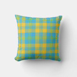 Almofada Verde, Azul Céu, Padrão de Xadrez Amarelo
