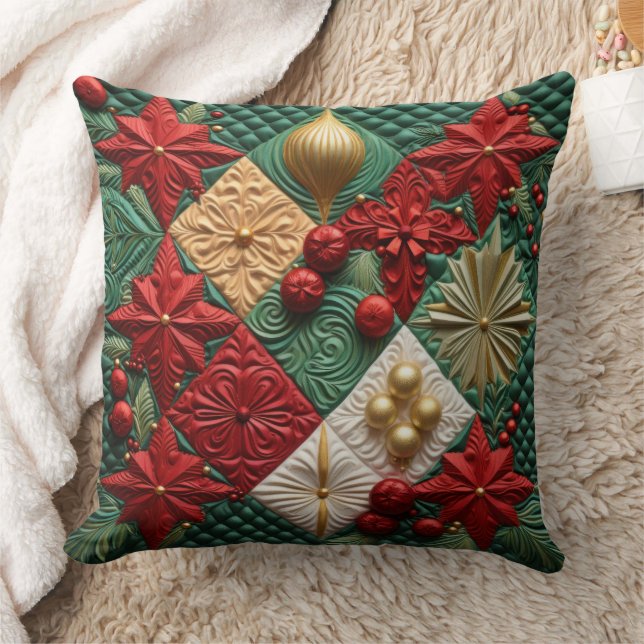 ALMOFADA VERDE BRANCO VERDE QUILADO OLHA BOLAS DE NATAL (Cobertor)