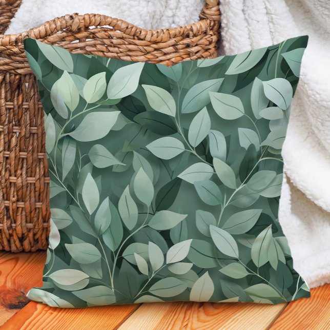 Almofada Verde Deixa Verde Verde Verde Verde Botânico Decor (Green Leaves Botanical Greenery Nature Decor Throw Pillow)