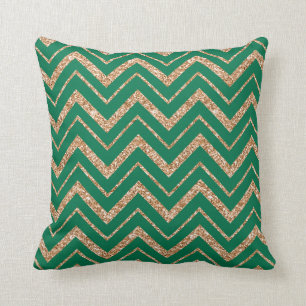 Almofada Verde do Natal com brilho Dourado Chevron do falso