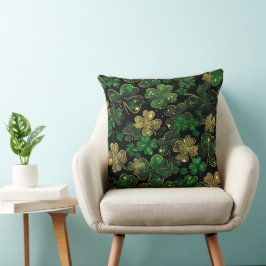 Almofada VERDE ESCURO & Dourado IRISH TEMA COM BRILHO