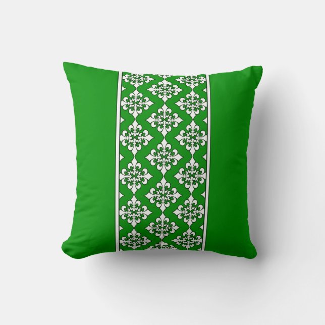 Almofada Verde Folha com Travesseiro Padrão Fleur de Lis (Frente)