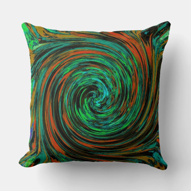 Almofada Verde Lima e Laranja Abstrato Retro Twirl (Frente)
