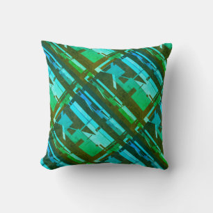 Almofada Verde limão Aqua Brown Diagonal Shapes Motif