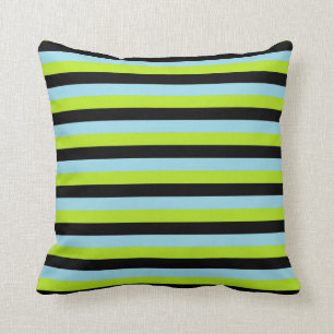 Almofada verde limão, Black and Pastel Blue Stripes
