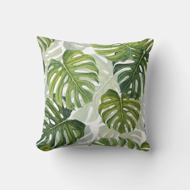 Almofada Verde Monstera Tropical Watercolor (Frente)