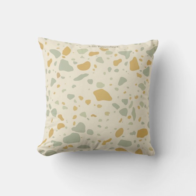 Almofada Verde Salvia e Terrazzo Moderno Dourado (Frente)
