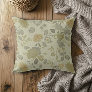 Almofada Verde Salvia Oliva Dourado Cinza Floral Moderna Ca