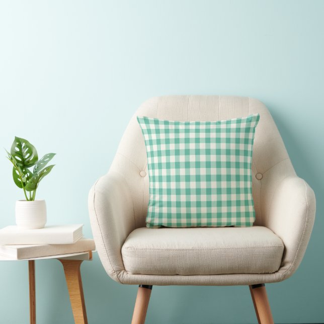 Almofada Verificação de Gingham Branco e Verde (Cadeira)