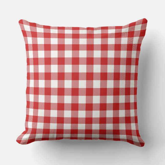 Almofada Verificação de Gingham Vermelho e Branco (Frente)