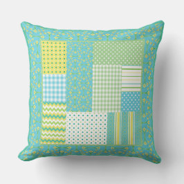 Almofada Verificações Faux-patchwork, Polkas, Stripes